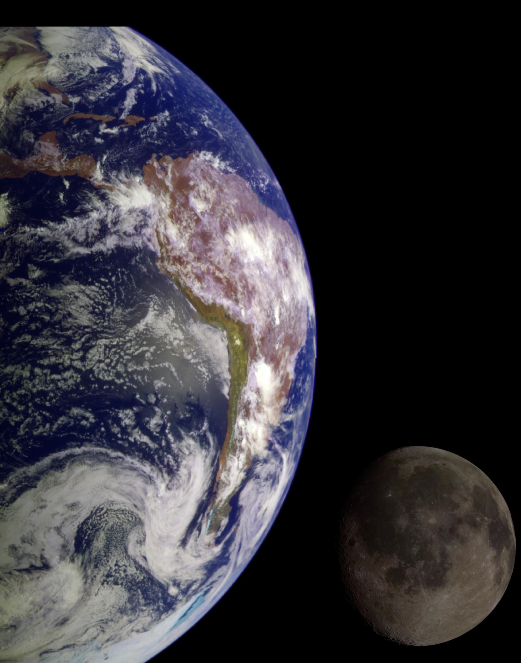 Earth and moon, viewed from space